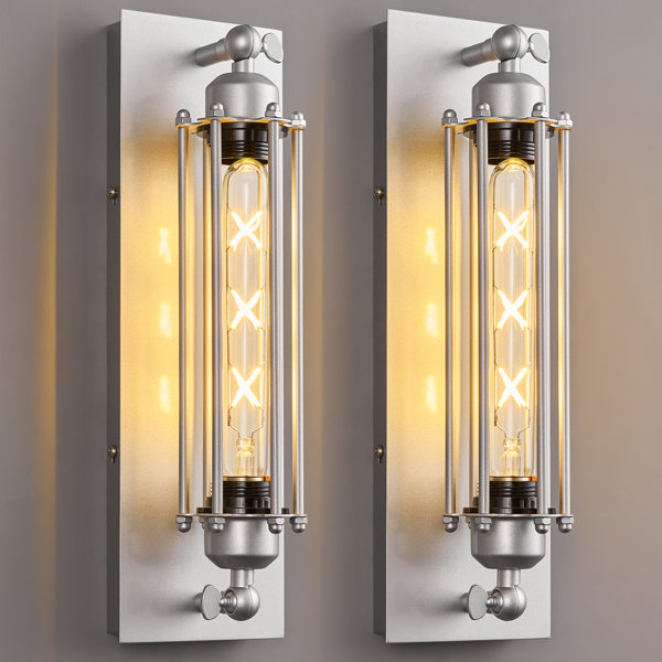 17 Stories Silvery Industrial Wall Sconce Set Of Two Farmhouse Wall